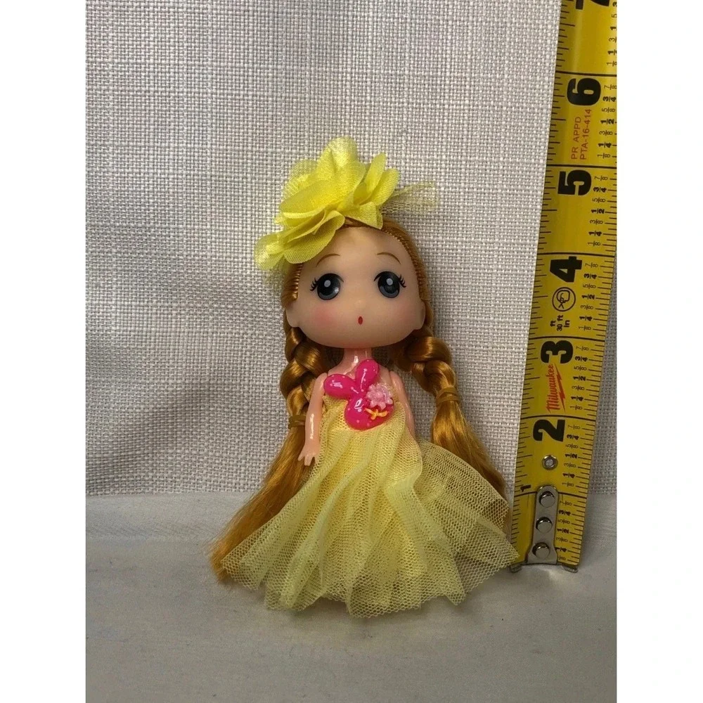 Miniature Doll Keychain Yellow Tulle Dress Braided Ginger Hair Collectible 5in